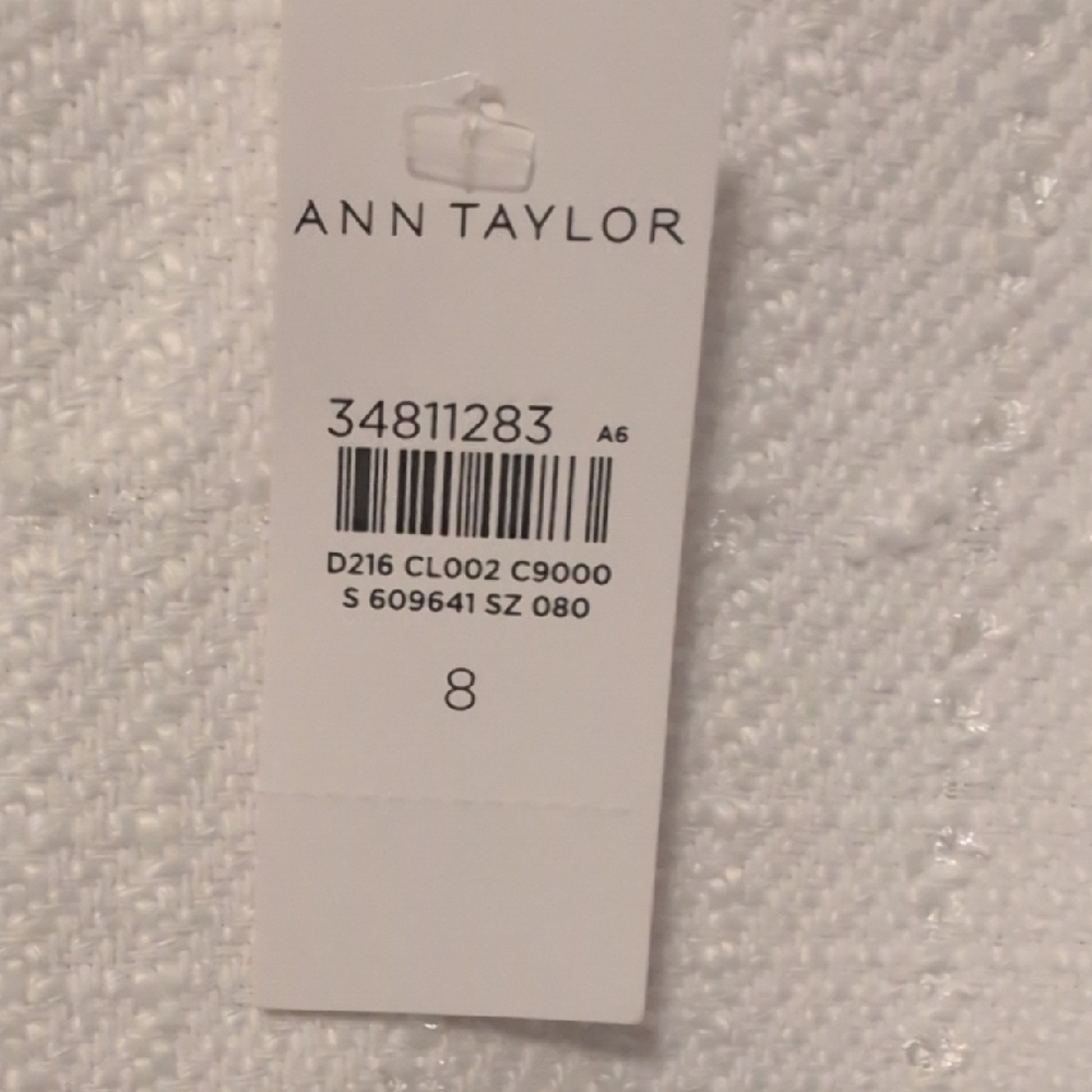 SALE White Ann Taylor Short Slv Tweed Dress w/ Black & Blue Trim - Picture 4 of 6
